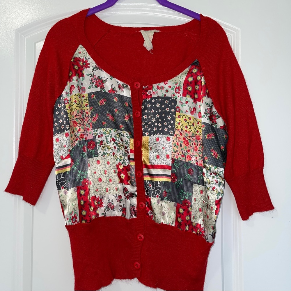 Vintage Dainty Red Patchwork Flying Tomato Cardigan